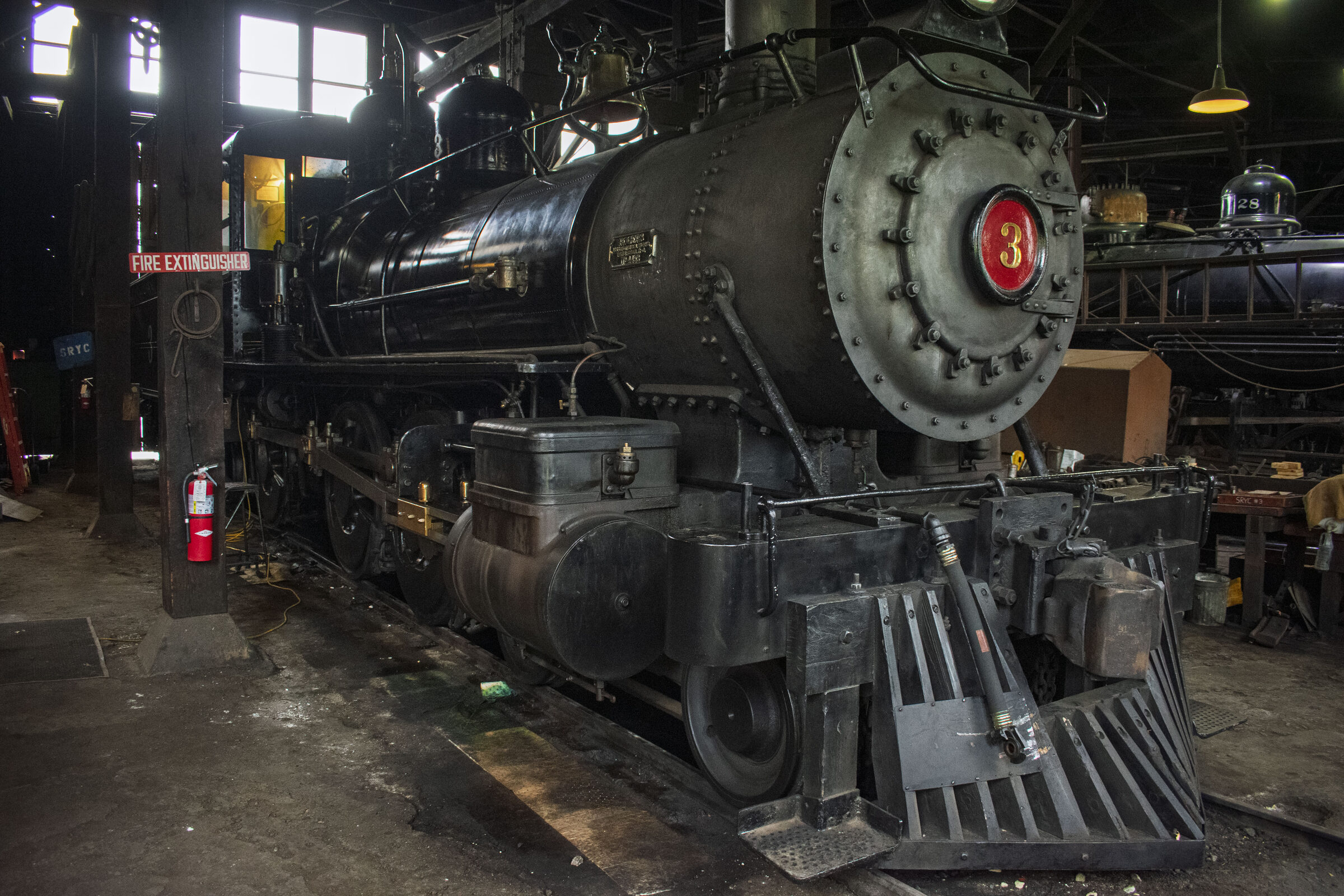 Sierra Railway steam locomotive No. 3 inside the Railtown 1897 roundhouse