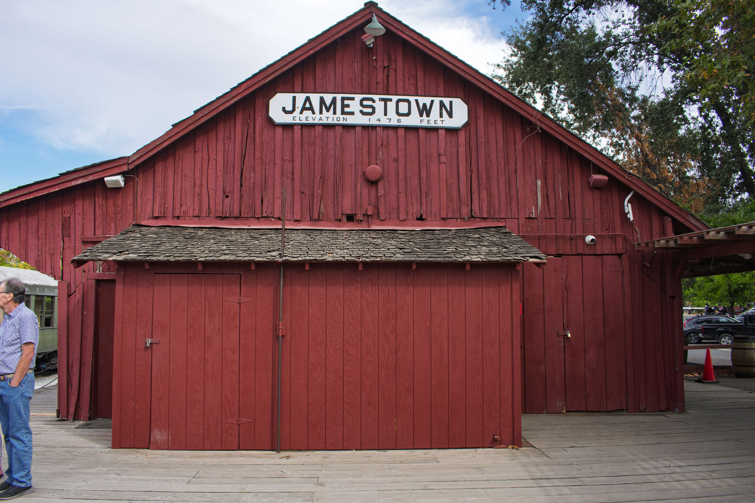 The red wooden Jamestown depot at Railtown 1897 State Historic Park