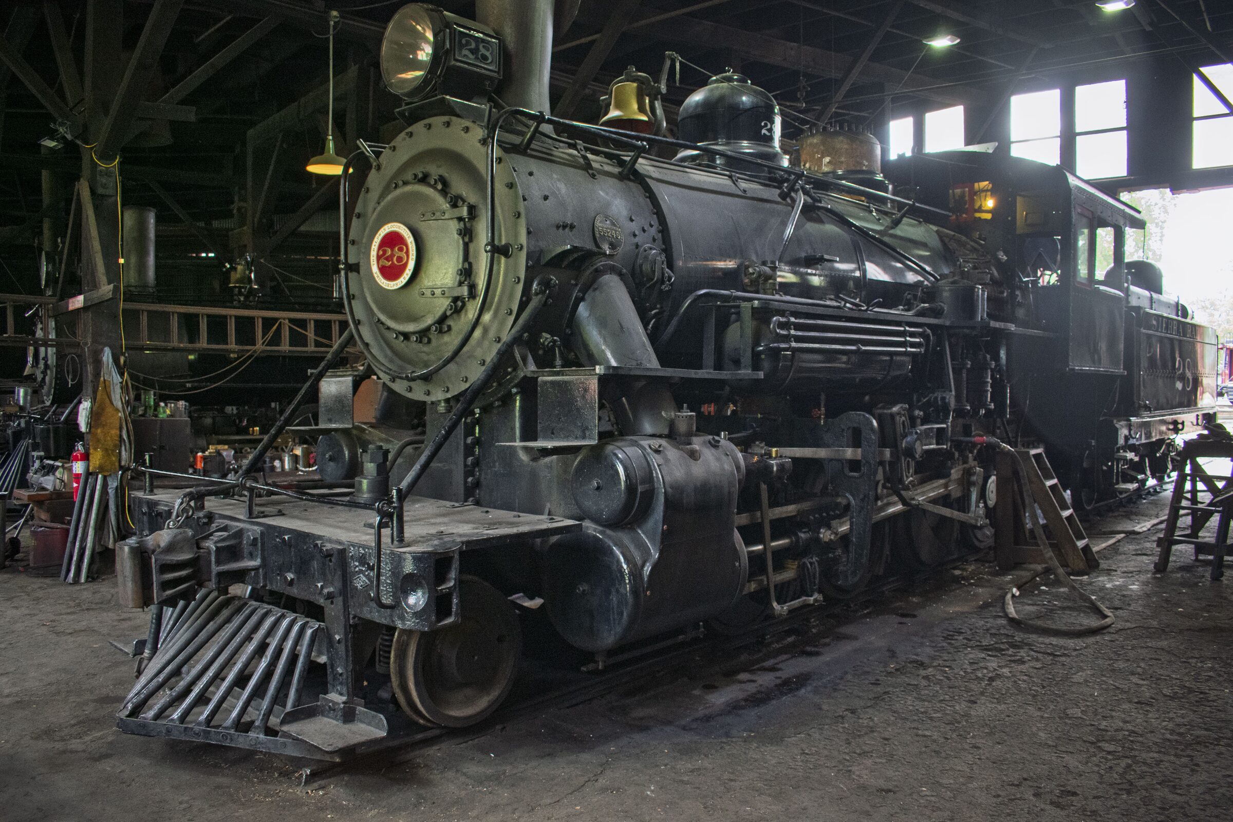 Sierra Railway steam locomotive No. 3 inside the Railtown 1897 roundhouse, Jamestown