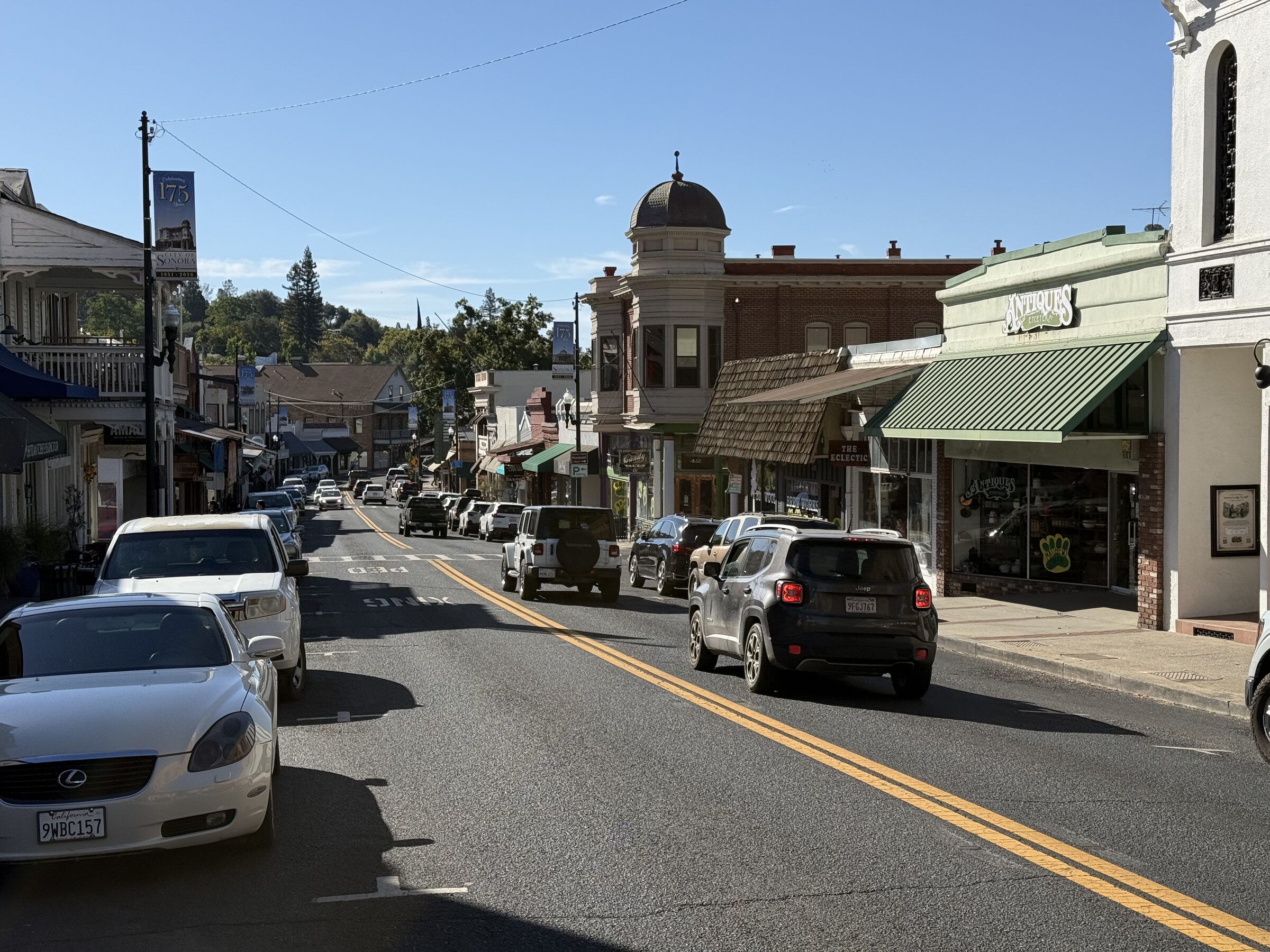 Washington Street in downtown Sonora, lined with historic storefronts